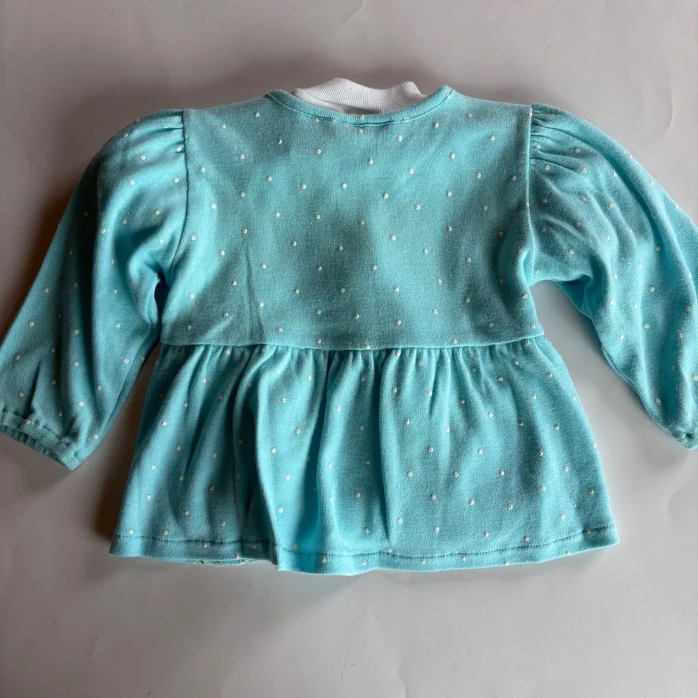 Vintage Petite Club‎ Girls 24M Aqua Blue Floral Polka Dot 3 Piece Set Peplum